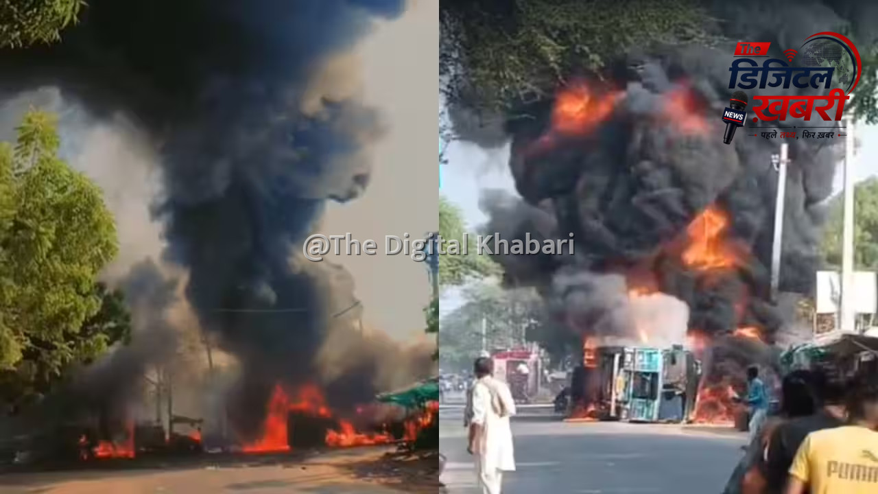 हरियाणा के बहल में केमिकल टैंकर में लगी भीषण आग, कई दुकानें जलकर राख